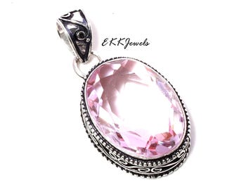 Halsband med rosa kunzit ädelsten i 925 sterlingsilver