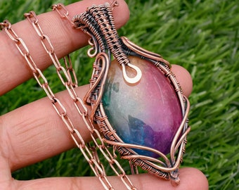 Solar Quartz Pendant Copper Wire Wrapped Handmade Pendant Necklace With Copper Chain