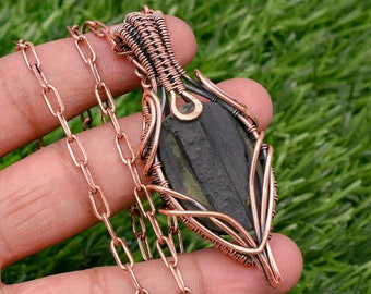 Handmade Rough Black Tourmaline Pendant: Copper Wire Wrapped Necklace