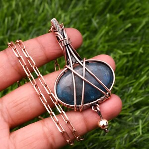 Neon Apatite Pendant Copper Wire Wrapped Handmade Pendant Necklace Neon Apatite With Copper Chain