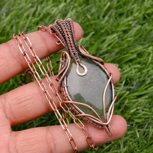 Serpentine Pendant Copper Wire Wrapped Handmade Pendant Necklace With Copper Chain