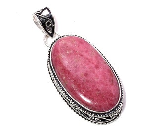 Handmade Rhodonite Pendant: 925 Sterling Silver Gemstone Necklace