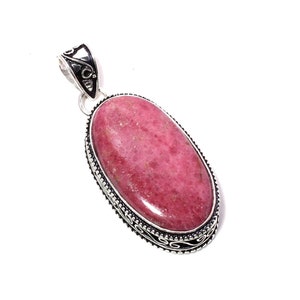 Handmade Rhodonite Pendant: 925 Sterling Silver Gemstone Necklace