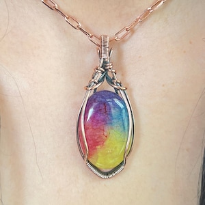Handmade Copper Wire Wrapped Solar Quartz Pendant Necklace