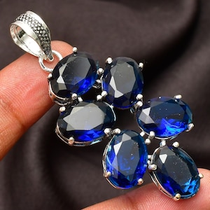 Blue Sapphire 925 Sterling Silver Pendant Necklace - Handmade Birthstone