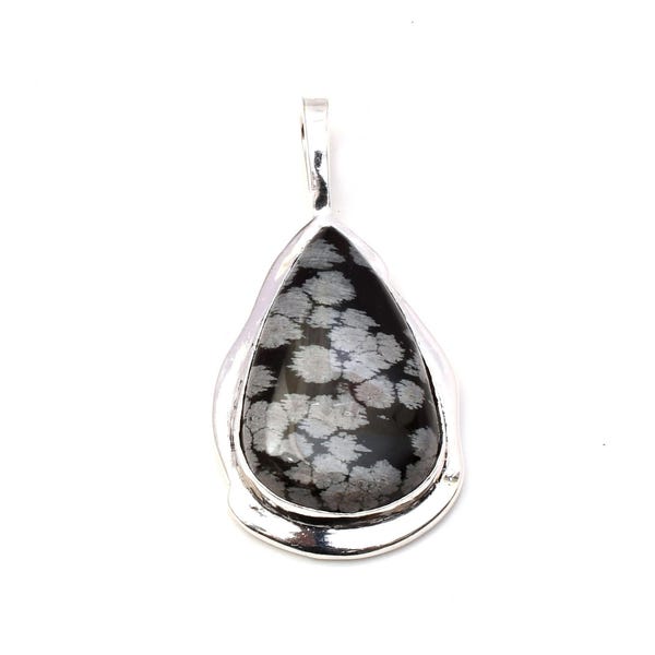 Collar con colgante de plata de ley 925 con obsidiana copo de nieve
