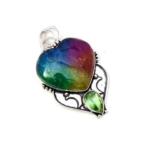 Solar Quartz 925 Sterling Silver Heart Pendant Necklace
