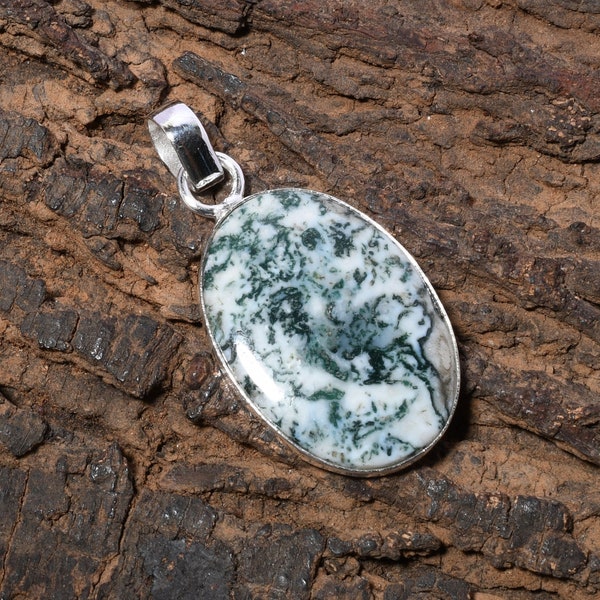 Tree agate Gemstone 925 Sterling Silver Pendant Necklace For Christmas Gift Tree agate Handmade Pendant