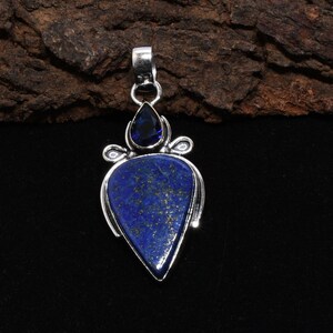 Lapis Lazuli Gemstone 925 Sterling Silver Pendant Necklace For Christmas Gift Natural Lapis Lazuli  Handmade Pendant