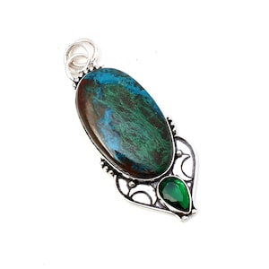 Chrysocolla Gemstone 925 Sterling Silver Handmade Pendant Necklace