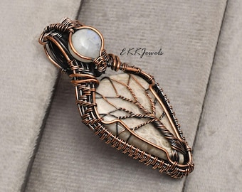 Handmade Fossil Coral  Pendant: Copper Wire Wrapped Necklace