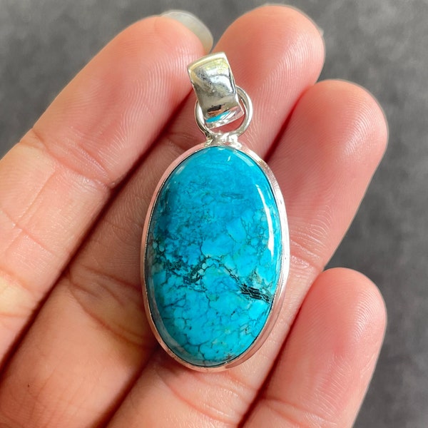 Türkis Anhänger Halskette: Handgemachter Edelstein aus 925er Sterlingsilber