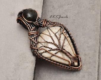 Handmade Fossil Coral  Pendant: Copper Wire Wrapped Necklace
