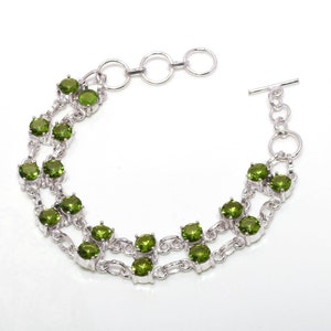 Handmade Peridot Sterling Silver Bracelet: 925 Silver Gemstone Jewelry