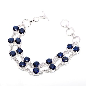 Handmade Blue Sapphire 925 Sterling Silver Bracelet Blue Sapphire Gemstone Bracelet Blue Sapphire Silver Jewelry For Gift Bracelet For women
