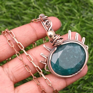 Emerald Eye Copper Pendant Necklace: Wire Wrapped Handmade Jewelry