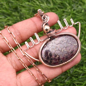 Spiny Garnet Eye Pendant Copper Wire Wrapped Handmade Pendant Necklace Garnet Gemstone Pendant With Copper Chain Gift Love