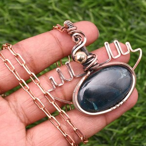 Neon Apatite Eye  Pendant Copper Wire Wrapped Handmade Pendant Necklace Neon Apatite With Copper Chain