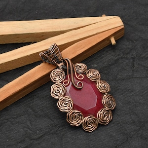 Handmade Copper Wire Wrapped  Ruby Pendant Necklace