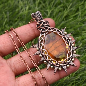 Handmade Copper Wire Wrapped Citrine Pendant Necklace