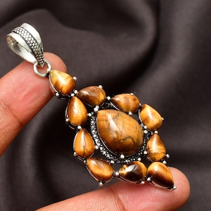 Tiger Eye Gemstone 925 Sterling Silver Pendant Necklace For Christmas Gift Natural Tiger Eye Handmade Pendant