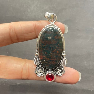 Handmade Bloodstone Pendant: 925 Sterling Silver Necklace