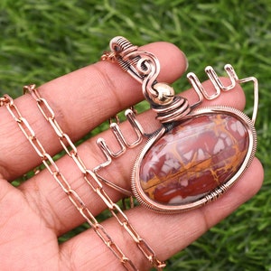 Noreena Jasper Eye Pendant Copper Wire Wrapped Handmade Pendant Necklace With Copper Chain Creative stone Pendant