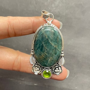 Neon Apatite Gemstone 925 Sterling Silver Pendant Necklace For Christmas Gift Neon Apatite Handmade Pendant