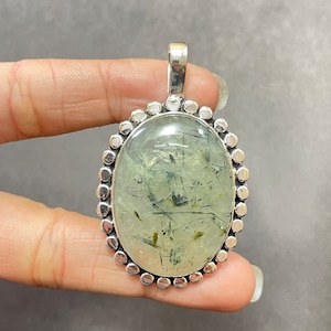 Handmade Prehnite Gemstone 925 Sterling Silver Pendant