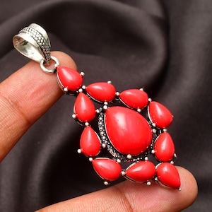 Red Coral Gemstone 925 Sterling Silver Pendant Necklace For Christmas Gift  Red Coral Handmade Pendant