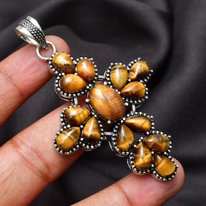 Tiger Eye Gemstone 925 Sterling Silver Pendant Necklace For Christmas Gift Natural Tiger Eye Handmade Pendant
