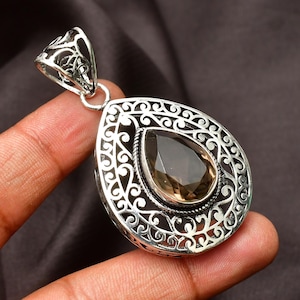 Smoky Quartz Gemstone 925 Sterling Silver Pendant Necklace For Christmas Gift Natural Smoky Quartz Handmade Pendant