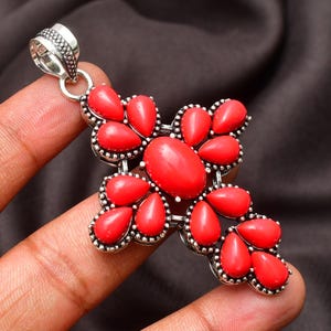 Red Coral Gemstone 925 Sterling Silver Pendant Necklace For Christmas Gift Red Coral Handmade Pendant