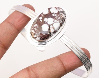 Handmade Wild Horse Gemstone Cuff: 925 Sterling Silver Bangle