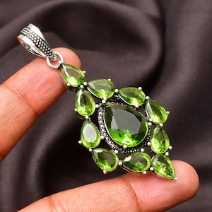 Peridot Gemstone 925 Sterling Silver Pendant Necklace: Handmade