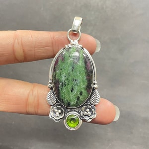 Ruby Zoisite 925 Sterling Silver Pendant Necklace - Handmade