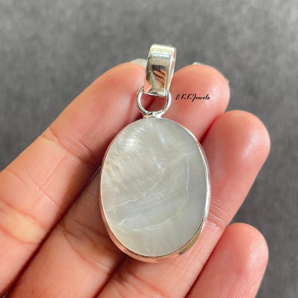 Mother of Pearl Pendant Necklace: Handmade 925 Sterling Silver