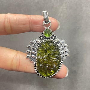 Handmade Moldavit Edelstein 925 Sterling Silber Anhänger Halskette