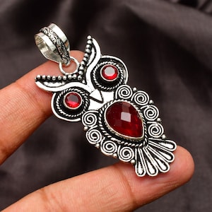 Red Garnet 925 Sterling Silver Pendant Necklace: Handmade Gemstone