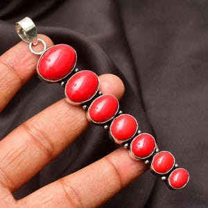 Red Coral Gemstone 925 Sterling Silver Pendant Necklace For Christmas Gift  Red Coral Handmade Pendant