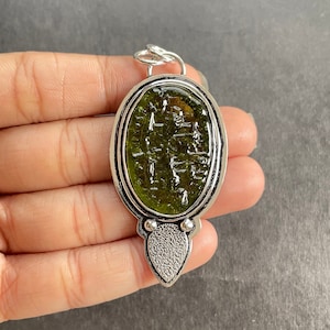 Moldavit Edelstein 925 Sterling Silber Anhänger Halskette