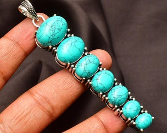 Turquoise Pendant Necklace: Handmade 925 Sterling Silver Gemstone