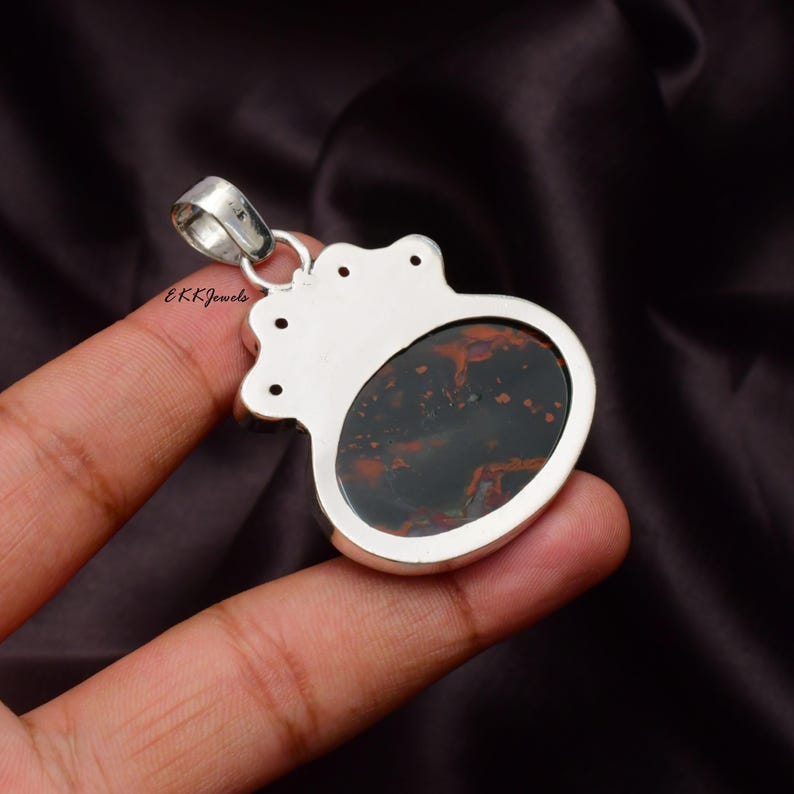 Pendentif fait main avec pierre de sang : collier en argent sterling 925 avec pierres précieuses image 4