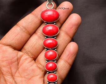 Collar con colgante de coral rojo en plata de ley: joyería de piedras preciosas hecha a mano