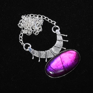 Purple Labradorite 925 Sterling Silver Necklace Purple Labradorite Gemstone Handmade Silver stone Jewelry Pendant Necklaces