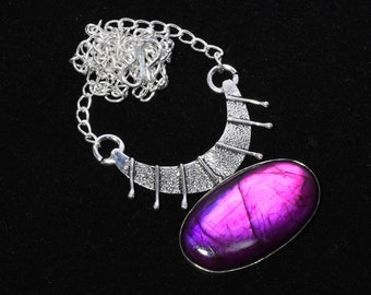 Purple Labradorite 925 Sterling Silver Pendant Necklace: Handmade Gemstone Jewelry