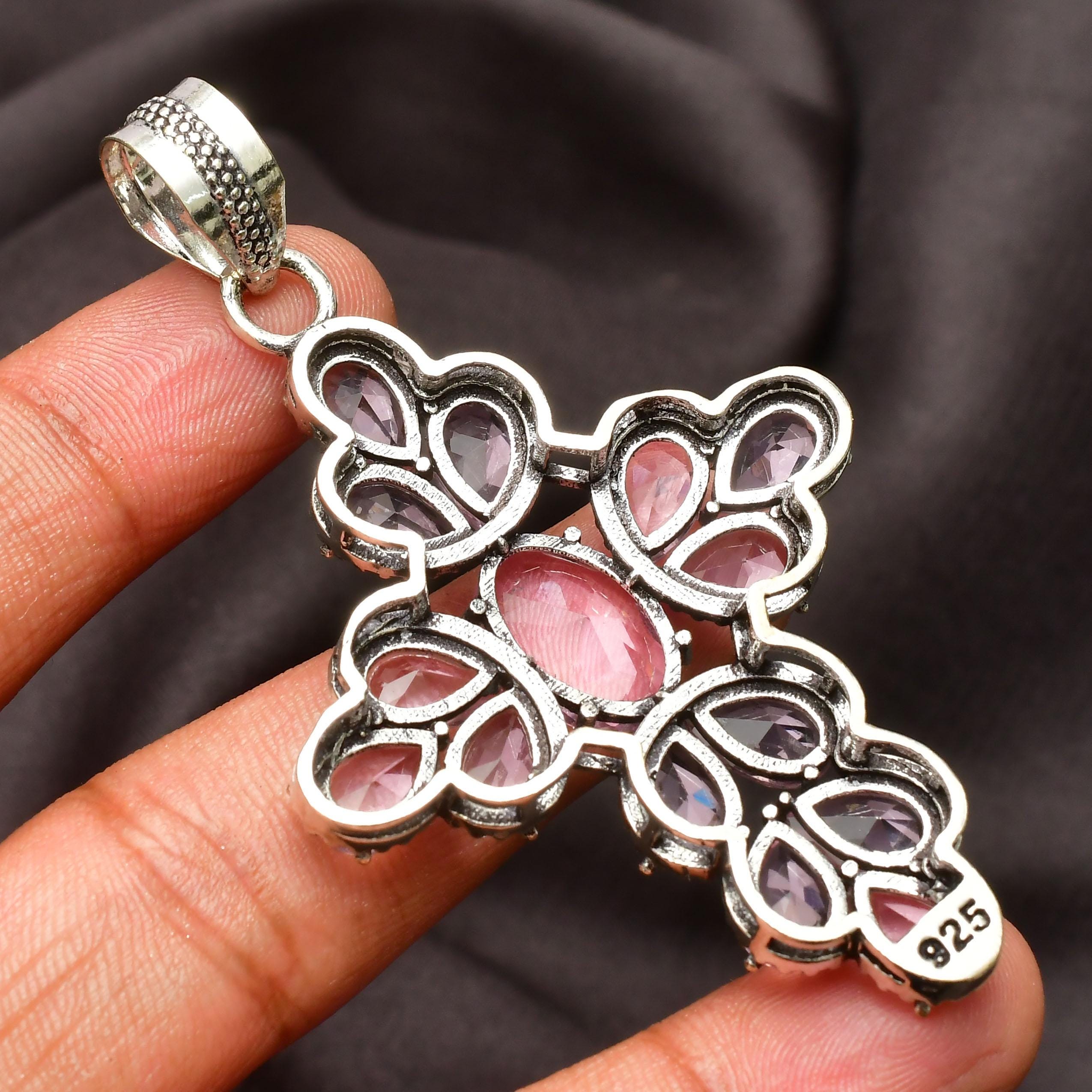 Collana In Argento 925 Con Kunzite Rosa Naturale – Grado A+ – Catena 50 Cm – Regalo In Scatola