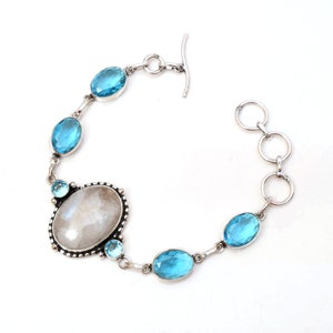 Moonstone & Blue Topaz 925 Sterling Silver Bracelet (7/8 Inches)