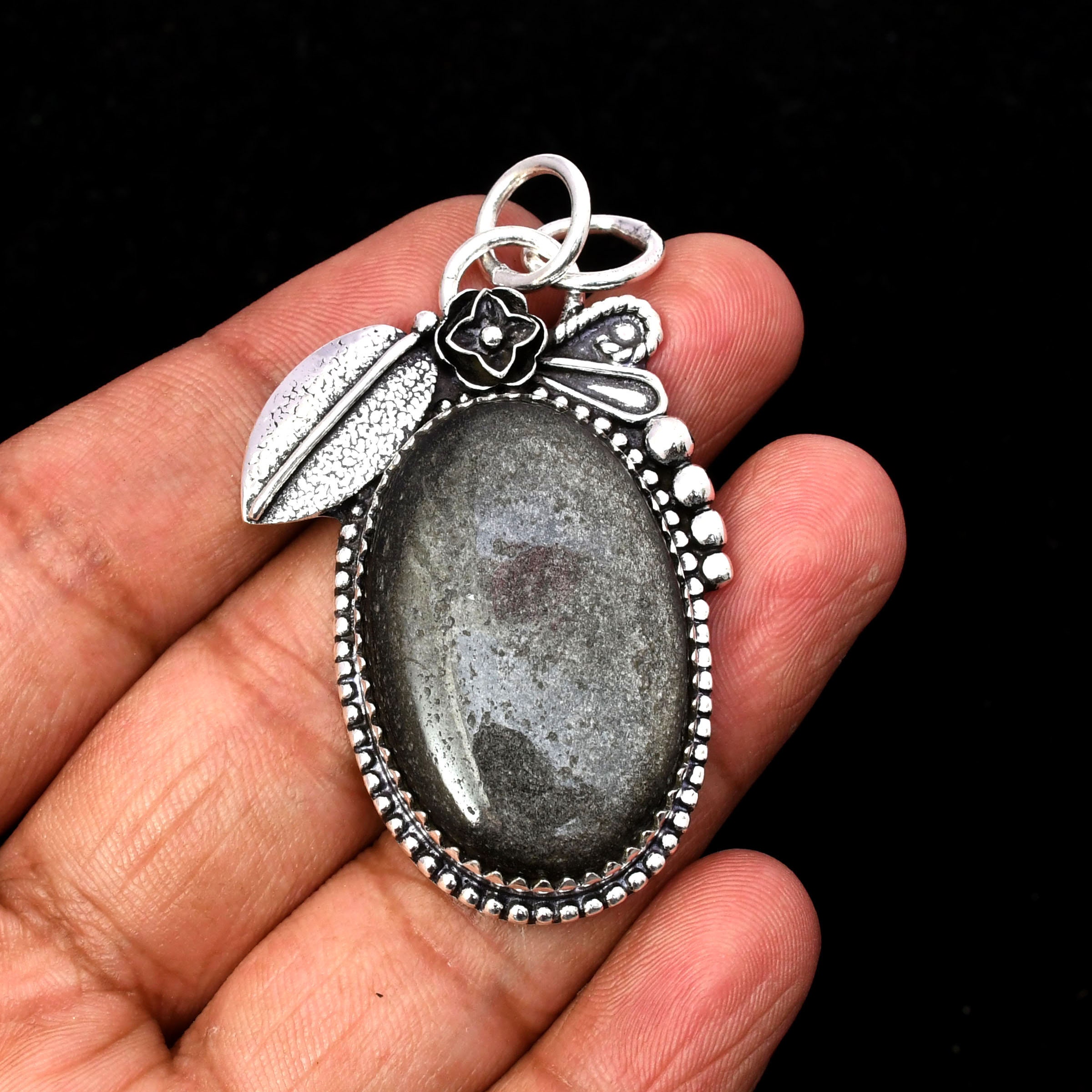 COLLANA GIROCOLLO CIONDOLO OSSIDIANA NERA CUORE NEGATIVITA' ARGENTO 925 STERLING