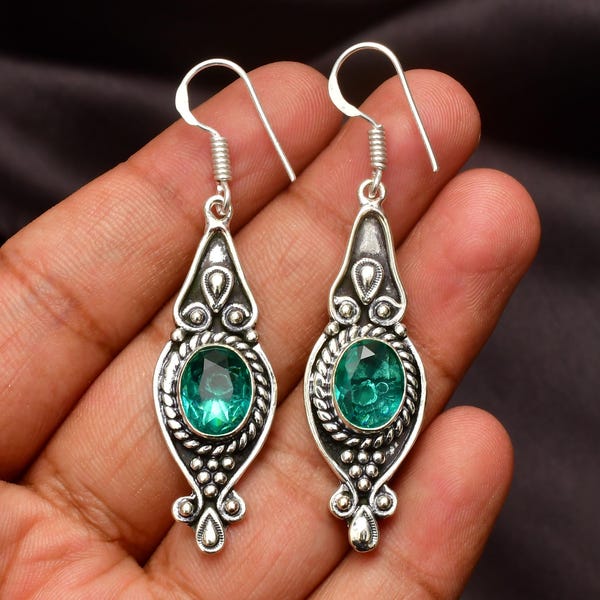 Paraiba Tourmaline Earrings: Sterling Silver Bohemian Long Dangle